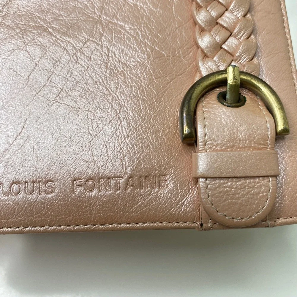 Vintage Louis Fontaine Leather Wallet Braided Accent Pale‎ Pink Fold Over